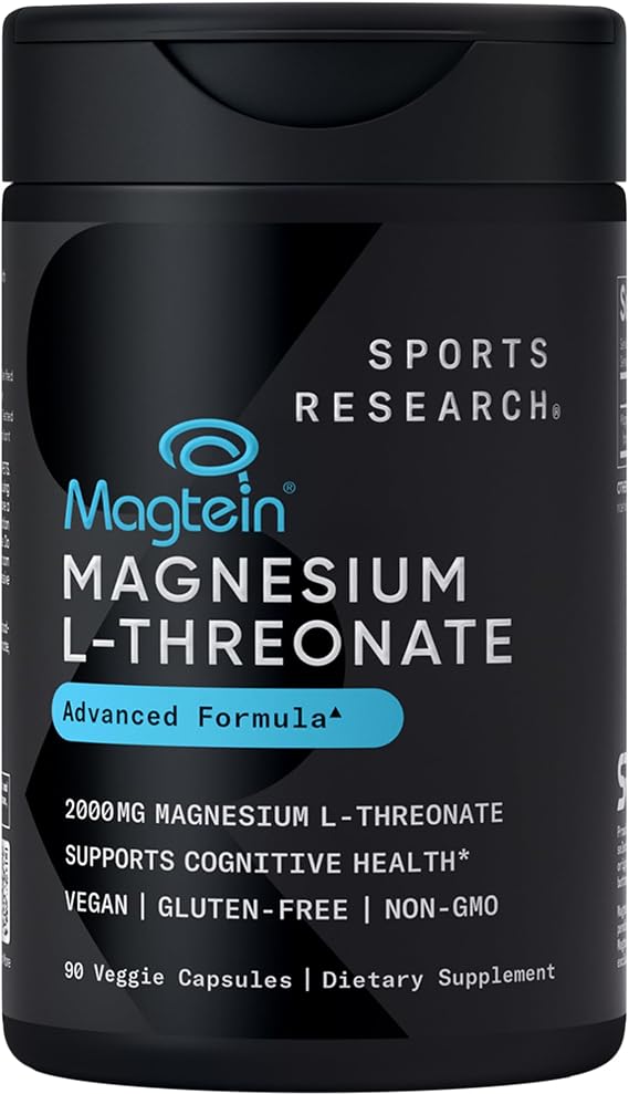 Sports Research Magnesium L-Threonate 2000mg w/Magtein, 90 Count