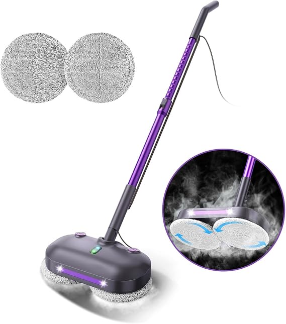 Steam Mop with Rotating Pads for Floor Cleaning | XL Water Tank23 FT CordLED HeadlightsAdjustable HeightReusable PadsSelf-StandingHard /Laminate/Marble Floor