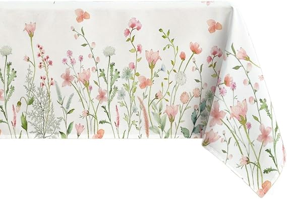Table Cloth Wipe Clean Spring Pink Flowers Rectangle Tablecloth Wedding Party Decor Seasonal Farmhouse Kitchen Dining Table Cloths Picnic(140x140cm)