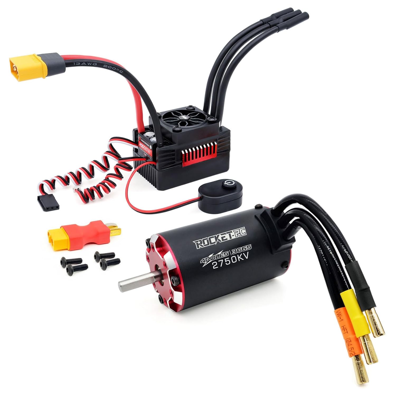 Rocket-RC V2 Supersonic 3665 brushless Motor 2750KV with 90A ESC Combo Set for 110 RC Car90A ESC, 3665M 2750KV