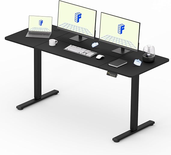 FLEXISPOT Electric Standing Desk 160x60cm Sit Stand Table Height Adjustable Desk with Hook for Home Office, Black