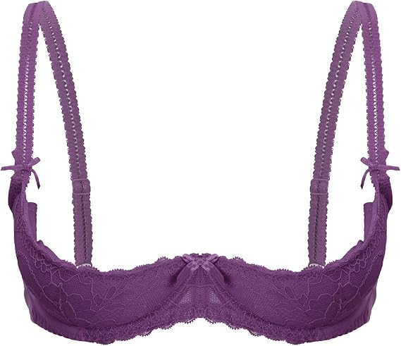 YiZYiF Women's Sexy 1/4 Cup Lace Bra Balconette Mesh See Through Bralette Underwired Plunge Bras