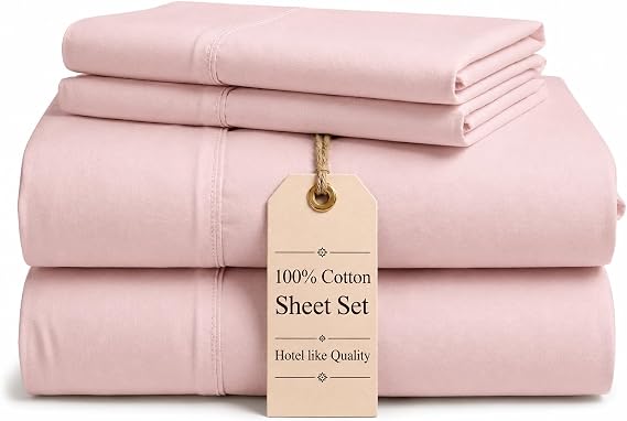 Good Sleep Bedding 100% Cotton King Size Sheets Set - 4 Pc, King Sheets Deep Pocket, Fits Upto 16 Inch, Soft & Breathable King - Blush