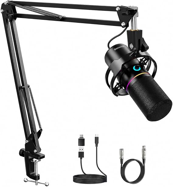 XLR/USB Gaming Microphone with Boom Arm for Streaming