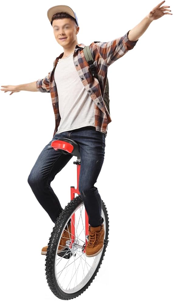 24 Inch Wheel Unicycle with Steel Rim, Outdoor Unicycle Leakproof Tire Wheel Cycling One Wheel Bike with 2 Pedals, Height Adjustable Unicycle Outdoor Sports, 24" Wheel Unicycle for Adults