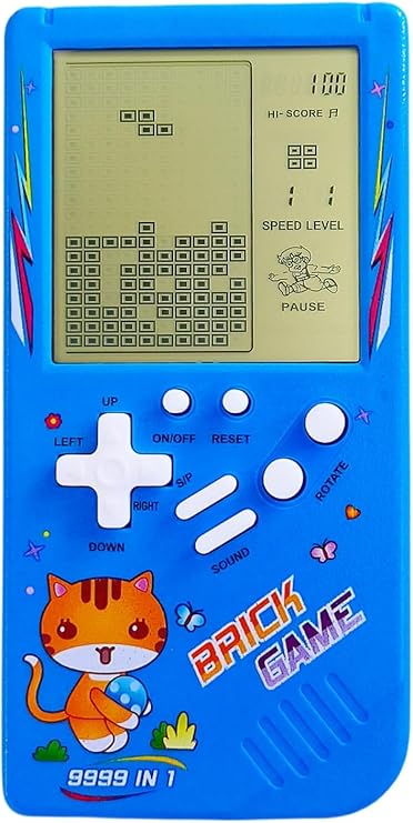 Cute Cat Pattern Block Game Console 23 Brick games Racing/Tank battle Retro Mini game machine Children's game console 70/80/90's Nostalgic Gifts Puzzle Toy Handheld Portable game device (Blue)