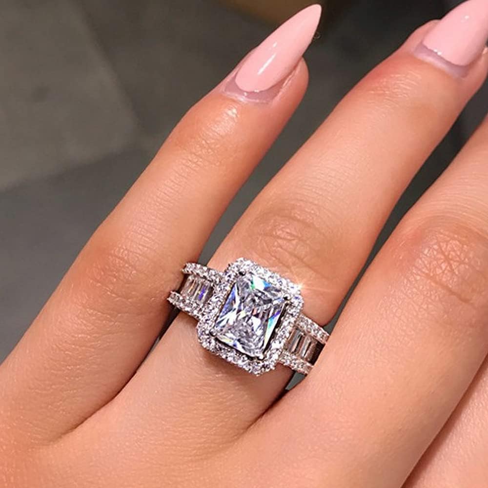 925 Sterling Silver Shiny Full Diamond Ring Cubic Zirconia Cocktail Rings CZ Diamond Ring Eternity Engagement Wedding Band Ring for Women (US Code 10)
