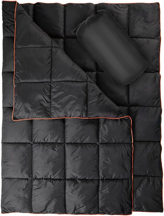 REDCAMP Alternative Down Camping Blanket, Waterproof and Warm Outdoor Travel Quilt for Camping, Hiking and Backpacking, 79"x59", Black