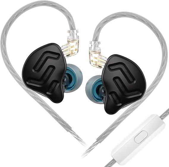 KZ ZNA in-Ear Monitors, Upgraded Dynamic Hybrid Dual Driver Earphones, HiFi Stereo IEM Wired Earbuds/Headphones with Detachable Cable for Musician Audiophile (Black, with Microphone)