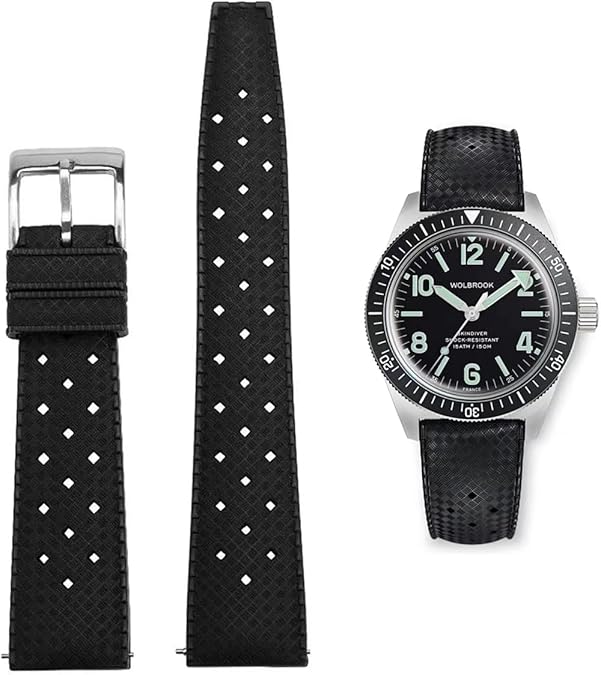 FKM Rubber Watch Bands Quick Release Tropical Style Fluororubber 18mm 20mm 22mm Replacement Soft Breathable Durable FKM Rubber Sport Diving Watchbands Straps for Omega X Swatch X Blancpain