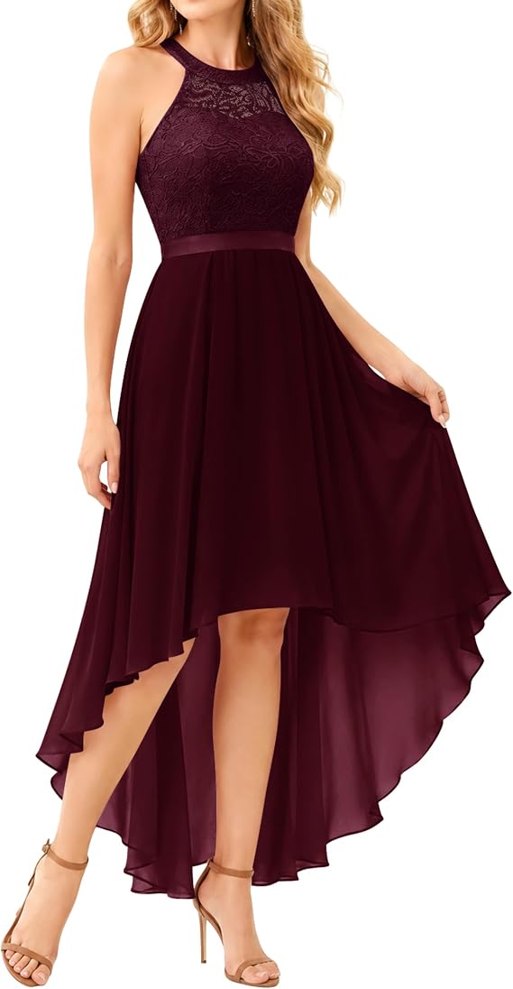 Wedtrend Women's Semi Formal Dresses Halter Bridesmaid Dresses Wedding Guest Dress High Low Prom Dress