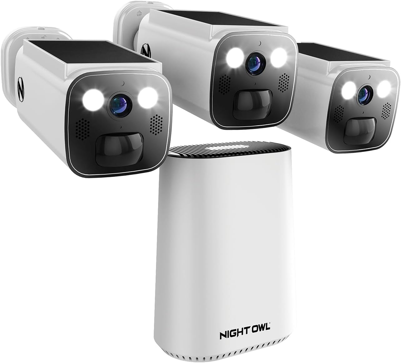 Night Owl Wi-Fi Hub with 64GB MicroSD Card and 3 Solar Powered Wireless 2K Cameras