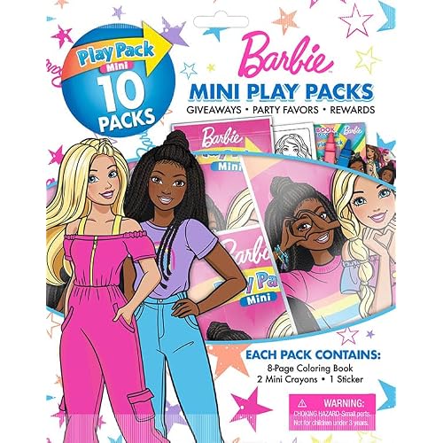 Barbie Play Packs | Barbie Party Favors Goodie Bags | Grab & Go Each with Coloring Book, 2 Mini Crayons, and a Barbie Sticker Sheet Goody Bag | Officially Licensed | 10-Pack