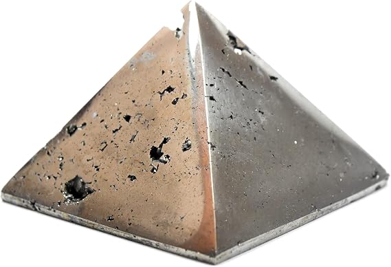 HQRP-Crystal 2" 160g Golden Iron Pyrite Pyramid Polished Natural Sparkling Cubes Druzy Gemstone Geode Cluster Specimen - Peru + One Polished Clear Quartz Cabochon