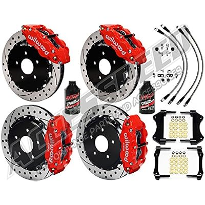 WILWOOD FRONT & REAR BIG BRAKE COMBO WITH FREE BRAKE LINES & FLUID, SUPERLITE 6R 13 FRONT, SUPERLITE 4R 13 REAR, RED CALIPERS, DRILLED ROTORS, Compatible with 1965-1982 CORVETTE