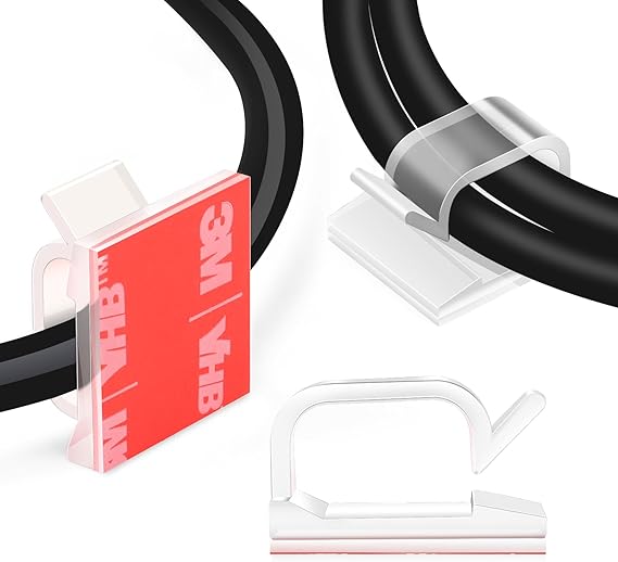60 PCS XHF 5/8 Adhesive Cable Wire Clips Clear, Outdoor Christmas Light Clips, Cable Staples Cable Management Wire Organizer Cord Holder for Under Desk, Car, Wall, TV PC Ethernet Cable