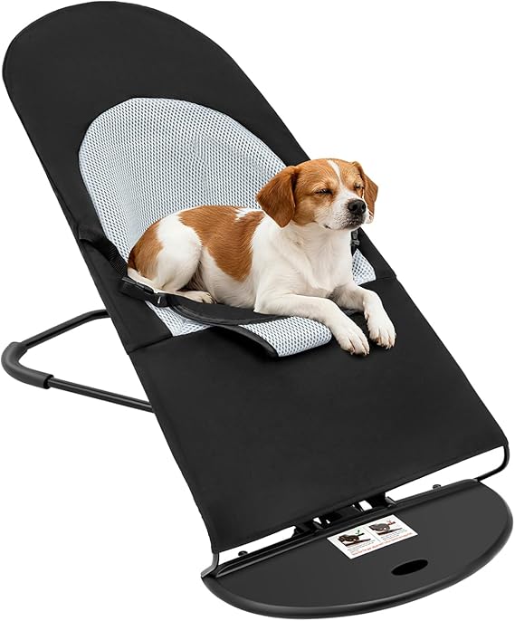 Cat Dog Rocking Chair, Portable Foldable Breathable Pet Bed with 3-Level Adjustable Height, No Installation Required, Easy to Clean for Small Dogs Cats Up to 33lbs (Black)