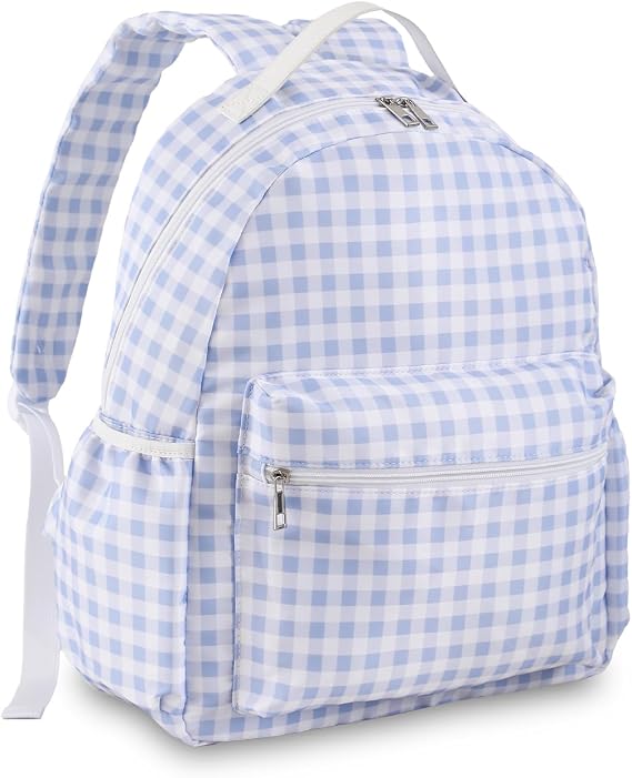 DYSHAYEN Gingham Kids Backpack, Blue | for Girls Boys Age 5-8, 15 Inch School Backpack, Kindergarten Bookbag, Back to School