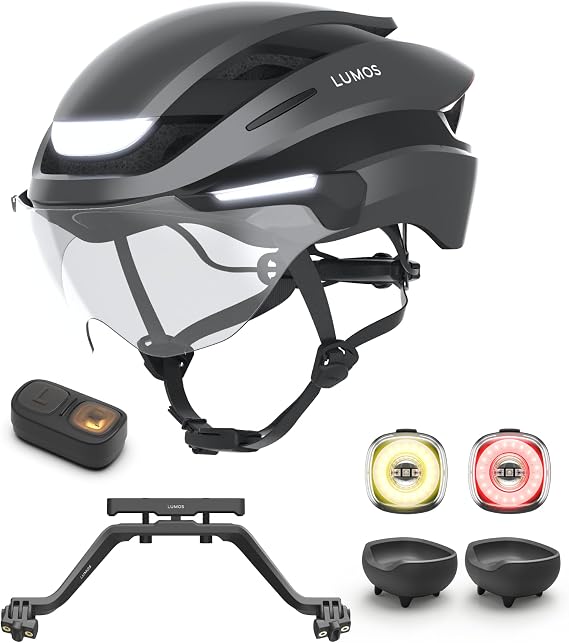 Lumos Ultra E-Bike Helmet (Metal Grey,Non-MIPS,Size M-L) & Firefly Bike Light -2 Pack & Charging Cradle -2 Pack & Turn Signal Mount