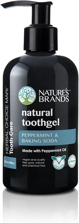 Natural Toothgel (Peppermint & Baking Soda) by Herbal Choice Mari; 8 fl oz BPA-Free Plastic Bottle
