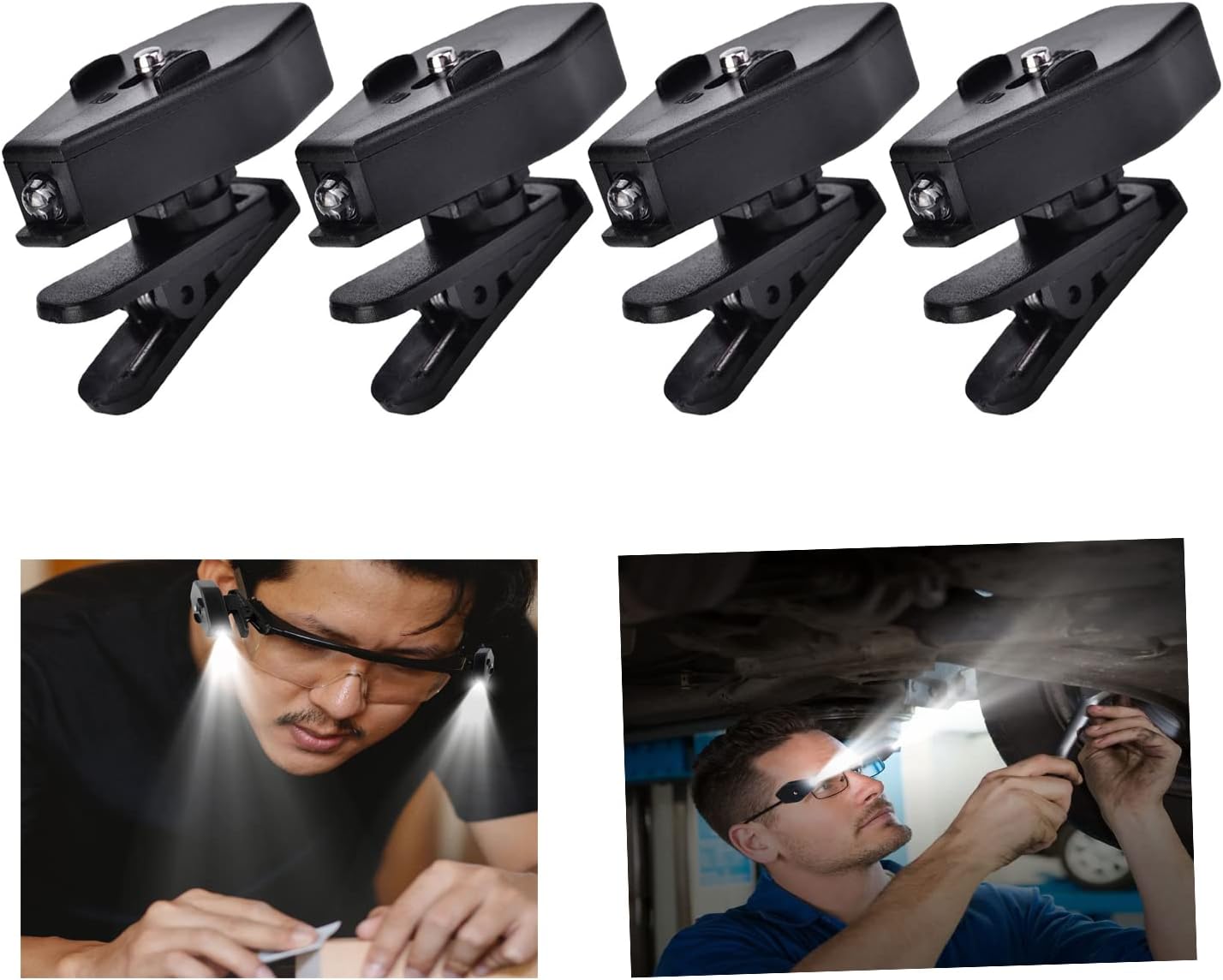 JOJOCY Eyeglass Clip Light, 2 Pairs Mini LED Book Lights Clip On Eye Glasses, Adjustable LED Night Lamp 360 Degree Rotatable Light for Night Reading Camping Fishing Appliance Maintenance