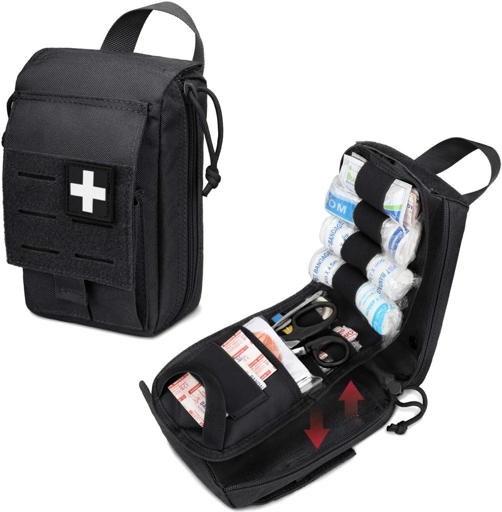 WYNEX Tactical Rip Away First Aid Pouch, Laser-Cut Design Molle EMT Bag Survival IFAK Pouches Blow Out Emergency Medical Organizer Include Red Cross Patch Pouch Only