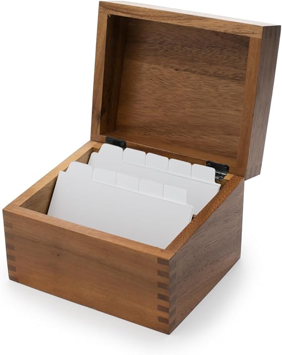 Ironwood Gourmet Acacia Wood Recipe Box with Divider Tabs, 2 Compartment, Single | Includes Divider Cards | Beautiful Acacia Wood | Displays Recipes | Farmhouse Decor | Recipe Card Holder Box With Lid