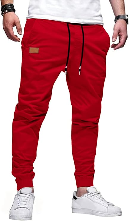 HUNGSON Men's Slim Fit Casual Pants - Stylish Slim Pants for Fashion Red