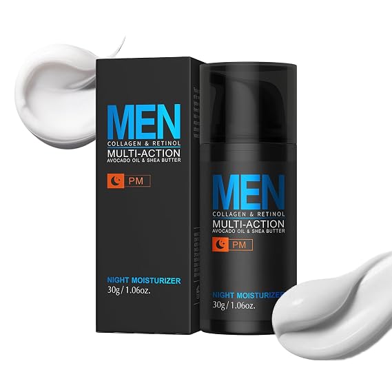 Men Hydrating Night Cream, Daily Moisturizer with Collagen & Retinol, Oil Control, Firm & Lift Hydrating Cream for Face & Body, Reduce Fine Lines, Strengthen Skin Barrier, 1.06 oz.