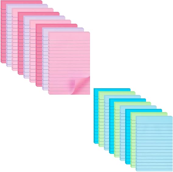 9 Pack Pink Themed Colors Lined Sticky Notes 4X6 & 9 Pack Blue Themed Colors Sticky Notes with Lines 4X6, Aesthetic Office Supply School Office Desk Accessories