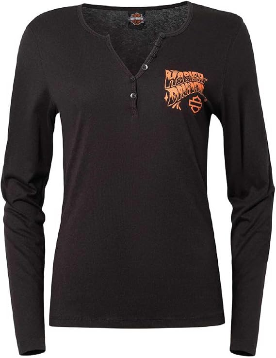 Harley-Davidson Women's Dilemma Long Sleeve Cotton-Blend Henley Tee, Black