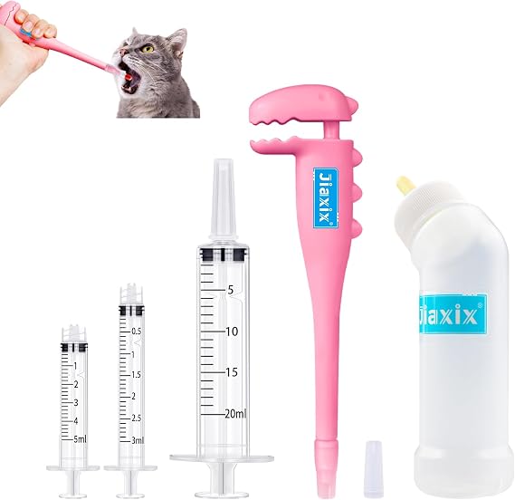 Pet Pill Pink Shooter for Cats,Pill Popper Liquid Dispenser with Syringes and Kitten Nursing Bottle Feeding Dispenser Tool Pill Pusher for Cats, Dogs