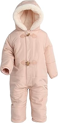 Jessica Simpson Girls Snowsuit - Fleece Lined One Piece Romper Baby Bodysuit - Insulated Baby Girls Hooded Jumpsuit 12M-24M