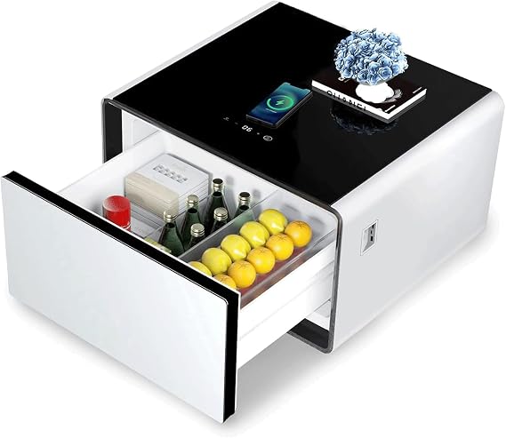 Generic Smart Refrigerated Nightstand with Built-in Fridge, Wireless Charging, Safe Storage - Black, 27.8 x 26.5 x 18.1 inches