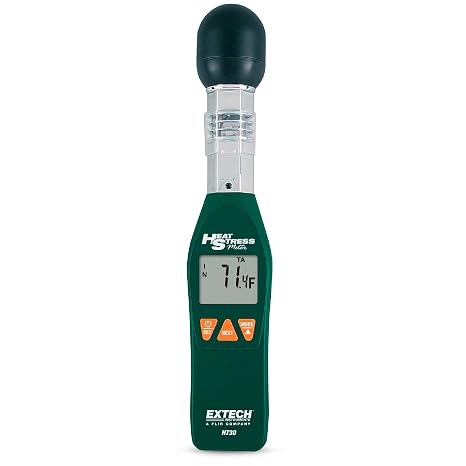 Extech HT30 Heat Stress WBGT Meter | WBGT with or without sun, black globe temp, heat stress index, 0-100% RH, RS-232 interface, auto power off