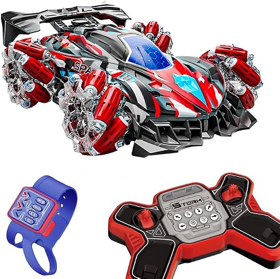 Gesture Sensing Stunt RC Car with Lights & Music, Hand Gesture Remote Control Toy with 360 Spins Mist Spray (Red)