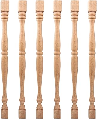 6 Pack 13 Inch Unfinished Wooden Baluster Spindles, European Decorative Unpainted Wood Newel Post Handrail for DIY Staircase Furniture Woodworking Crafts Home Improvement