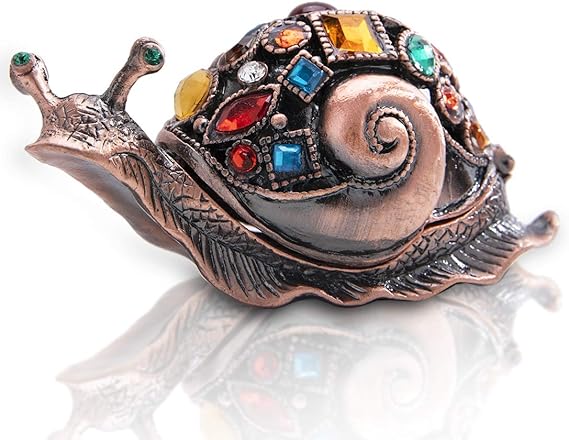 YU FENG 3.5inch Crystals Bejeweled Trinket Box Hand-Painted Brown Snail Animal Figurine Hinged Jewelry Box Collectible for Women Christmas Gift
