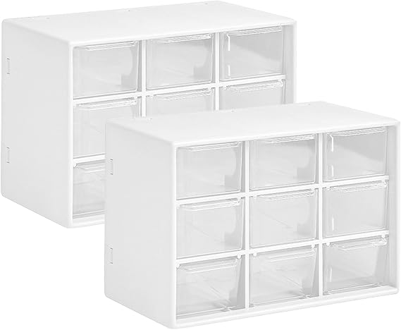 GAESHOW 2Pcs Small Storage Drawers, Desk Storage Organizer with 9 Drawers, Mini Plastic Drawer Organiser, Desktop Craft Drawer Cabinet for Sewing, DIY Crafts, Art Supply, Office Supplies and Jewelry