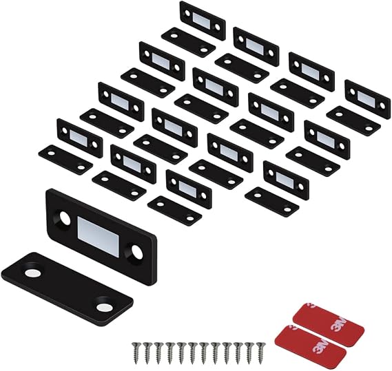 Mousike Magnetic Door Catch Ultra Thin Cabinet Magnets Stainless Steel Drawer Magnet Catch for Sliding Door Closure Kitchen Cabinet Cupboard Closet Closer (Black-16Pack)