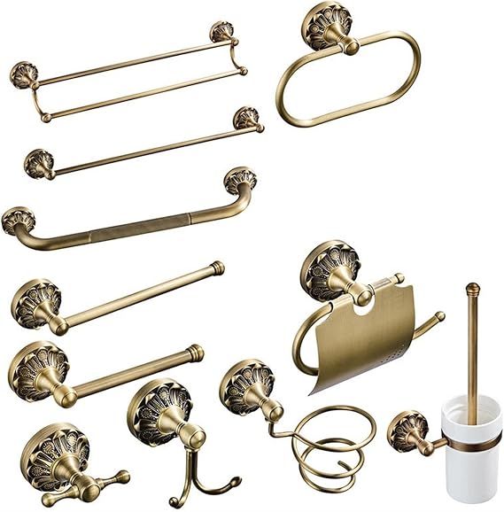 KETTEL 11 Pieces Antique Bathroom Accessories Set ,Bronze Vintage Brass Bathroom Hardware Set, Gold Holder Bathroom Accessories,Wall-Mounted Bathroom Rack Accessory Set,Fixtures