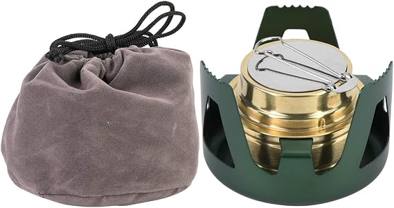 Mini Backpacking Stove Kit with Copper Burner and Alloy Stand, a portable Spirit Fuel Camping Stove with Sealed Lid for Outdoor Excursions (Green)