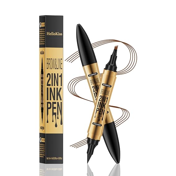 2 in 1 Microblading Eyebrow Pen with Eyeliner Pencil,3D Waterproof Magic Eyebrow Pencil with 4 Fork Tip Multifunctional Double Head Microblade,Waterproof and Long-Lasting (Brown)