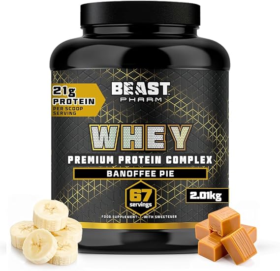 Beast Whey Protein Powder 2kg Banana Banoffee Protein Powder for 67 Shakes