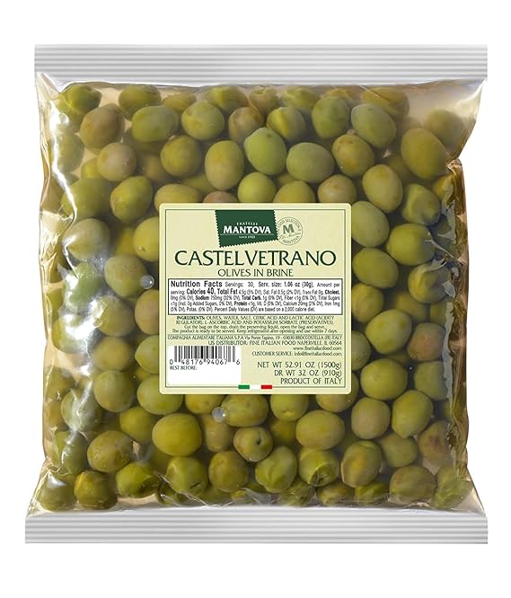 Mantova Whole Castelvetrano Olives in a Mild Brine, 52.91 oz. (3.3 lb.) (Pack of 1), Product of Sicily, Italy, Non-GMO, Gluten-Free, Cholesterol-Free, Vegan-Friendly, Paleo-Friendly