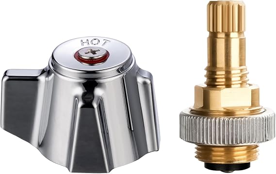 Brass Faucet Stems Valve & Knob Handles Kit, Red for Hot Side