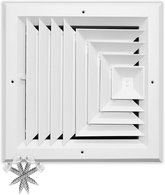 HVAC Premium 12'' x 12'' - 3-Way Extruded Aluminum Supply Ceiling Diffuser Duct Cover - HVAC Vent Cover - Low Noise with Opposing Damper Blades [Overall Size 15"x15"]