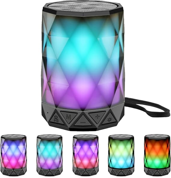 LFS Portable Bluetooth Speaker with Lights, Night Light LED Wireless Waterproof Speaker, Multicolor LED Auto-Changing, Micro SD Card TWS Wireless Stereo Pairing, for Outdoor, Travel, Home