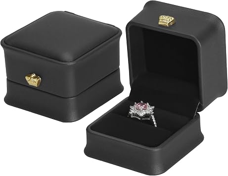 KUKUVR 2 Pieces Wedding Ring Box, Jewelry Gift Box for Engagement Proposal Ceremony, PU Leather Ring Holder Case for Women, Ring Bearer Box for Wedding Day (Black)