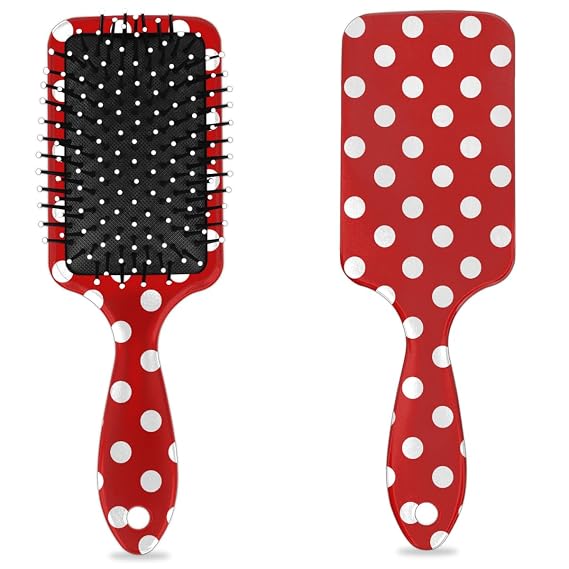 Kids Hair Brush for Boys Girls - Red Polka Dot Detangling Hairbrush for Thick Curly Wet Dry Hair - Paddle Hair Brushes Pain-Free Nylon Massage Pins for All Hair Types